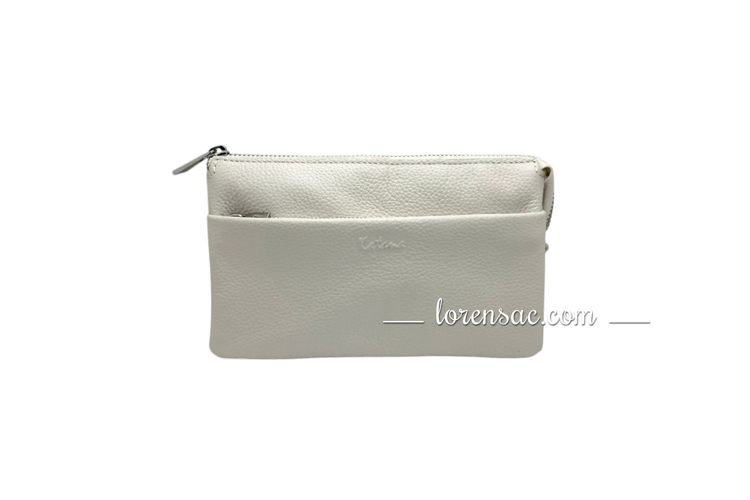 avant pochette portée travers compagnon femme en cuir blanc