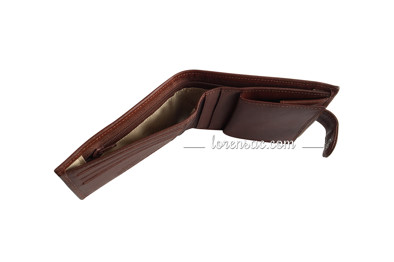 Compartiments intérieur du portefeuille à rabat en cuir marron clair homme femme compartiments intérieur portefeuille à rabat en cuir marron homme femme de marque katana