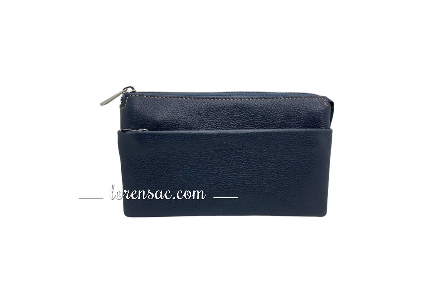 avant pochette portée travers compagnon femme en cuir bleu marine