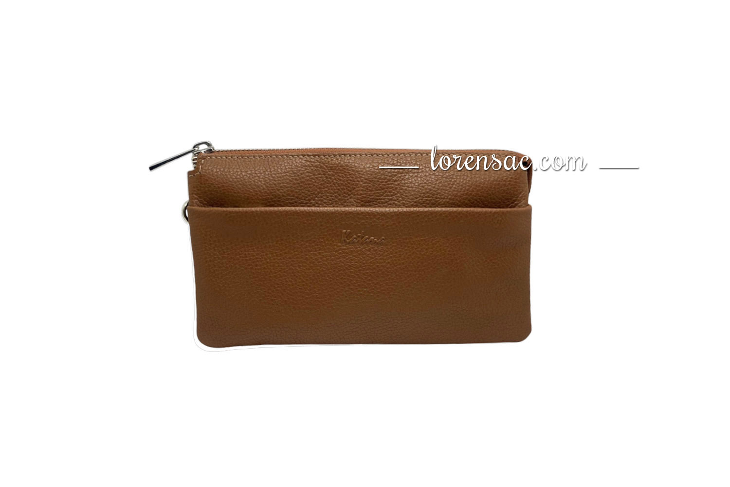 Pochette portée travers compagnon vue de face cuir marron