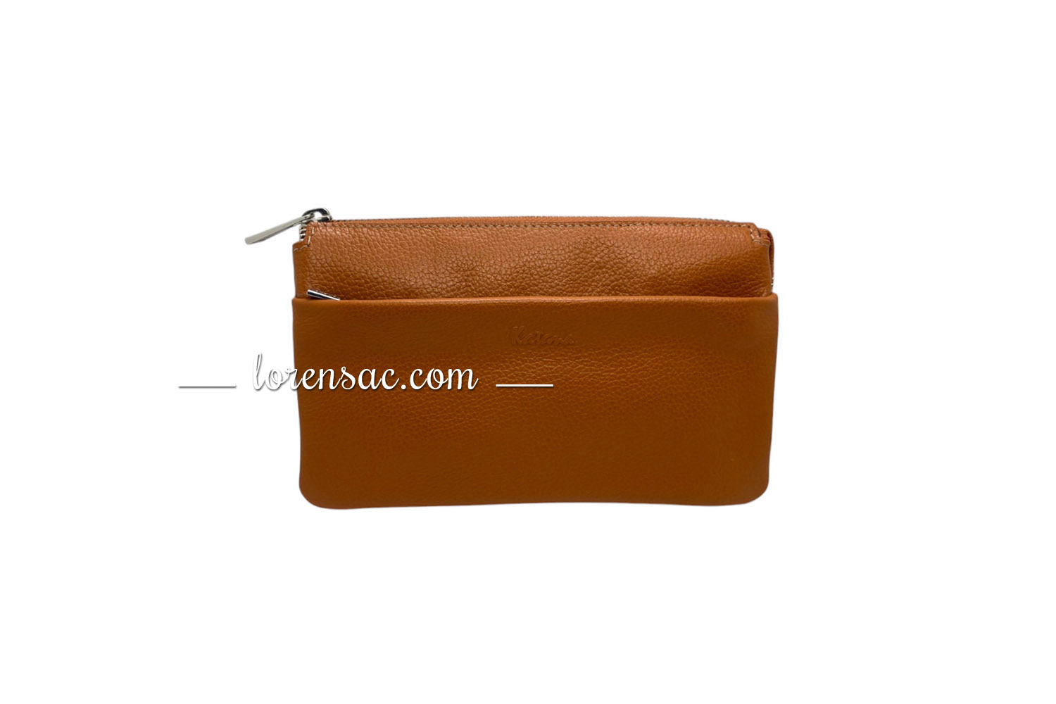 Pochette portée travers compagnon cuir vue de face de couleur orange