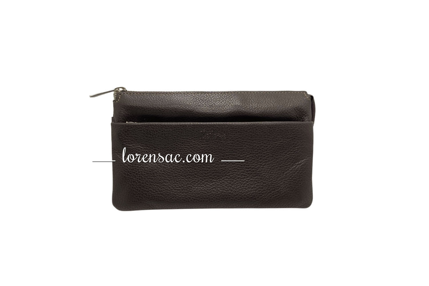avant pochette portée travers compagnon femme en cuir chocolat