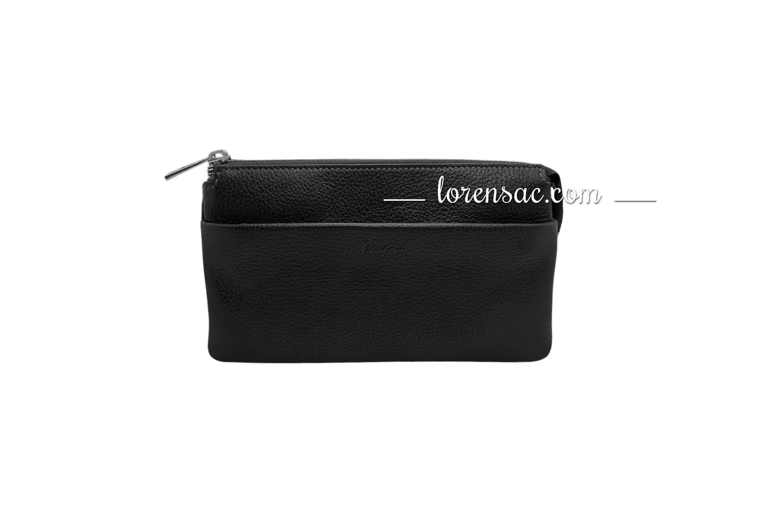 Pochette portée travers compagnon vue de face de couleur noire cuir