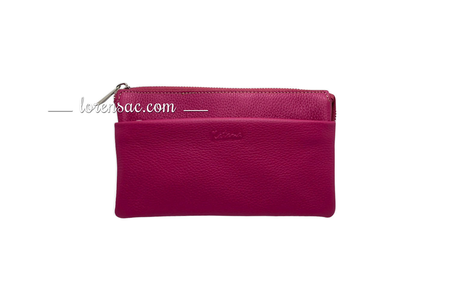 avant pochette portée travers compagnon femme en cuir fuschia