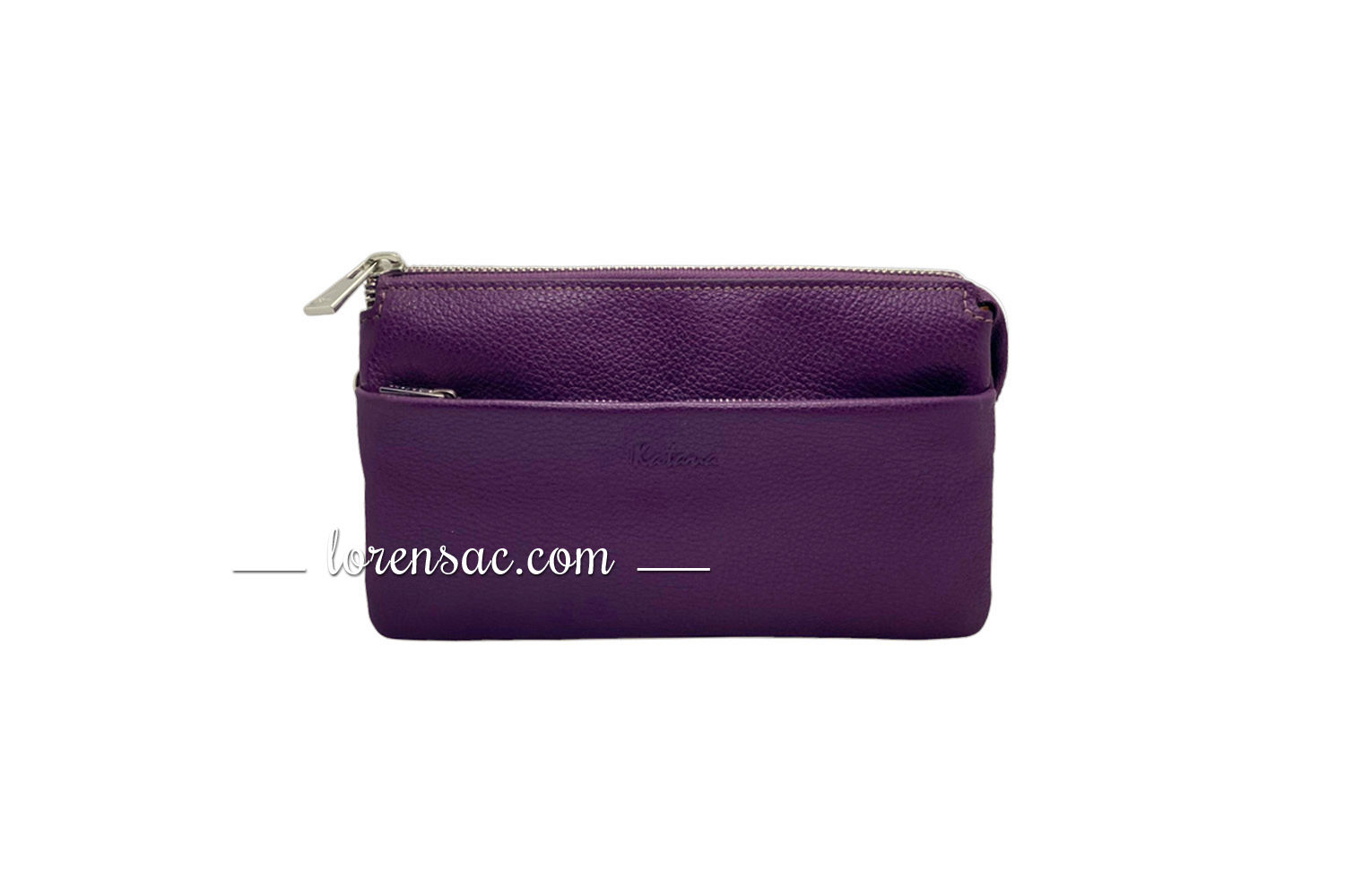 Pochette portée travers compagnon vue de face cuir de couleur violette
