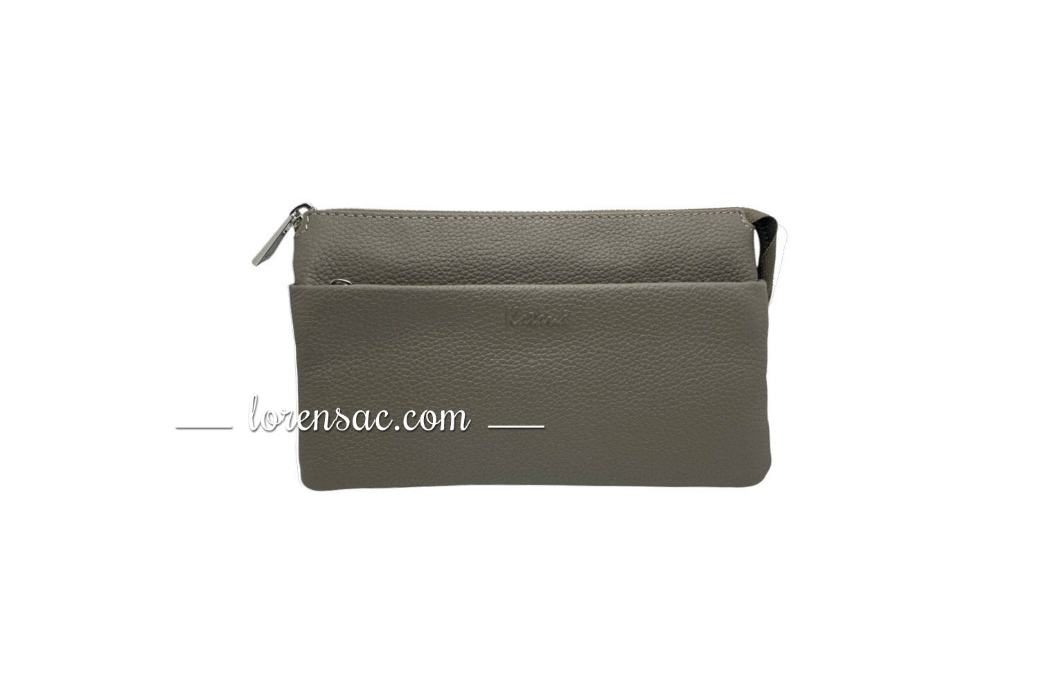 Pochette portée travers compagnon cuir vue de face de couleur taupe