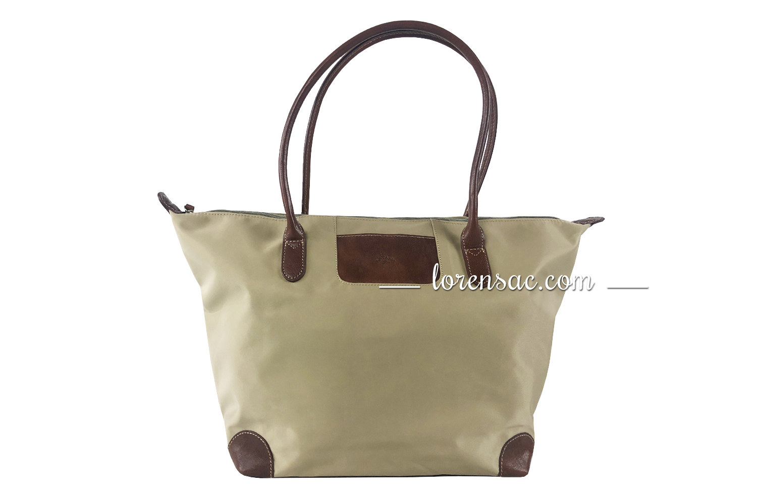 Avant du sac grand format femme beige avec anse épaule cuir véritable 
 Sac grand format femme beige anse épaule cuir