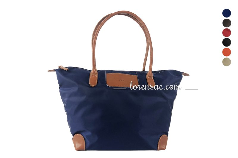 Sac grand format femme bleu marine anse épaule et à main cuir toile nylon