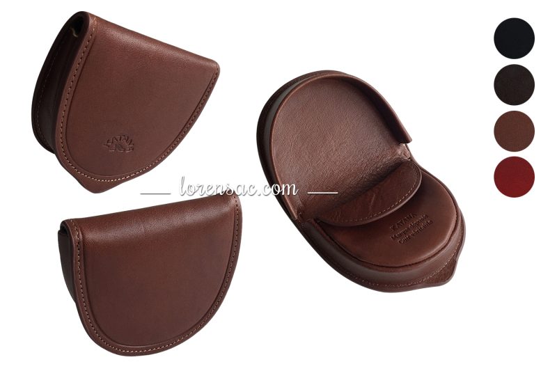 Porte monnaie cuvette cuir marron homme femme demi lune