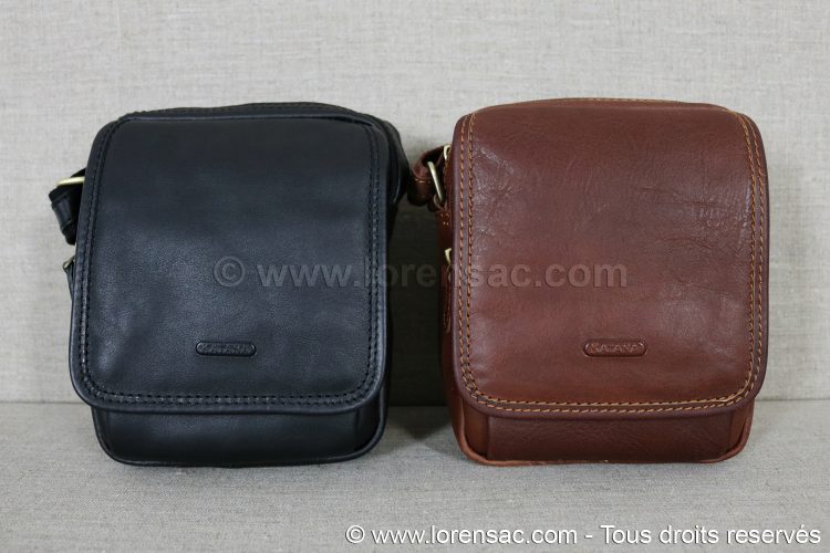 Sacoche en cuir noire et marron petite pochette Katana 36101