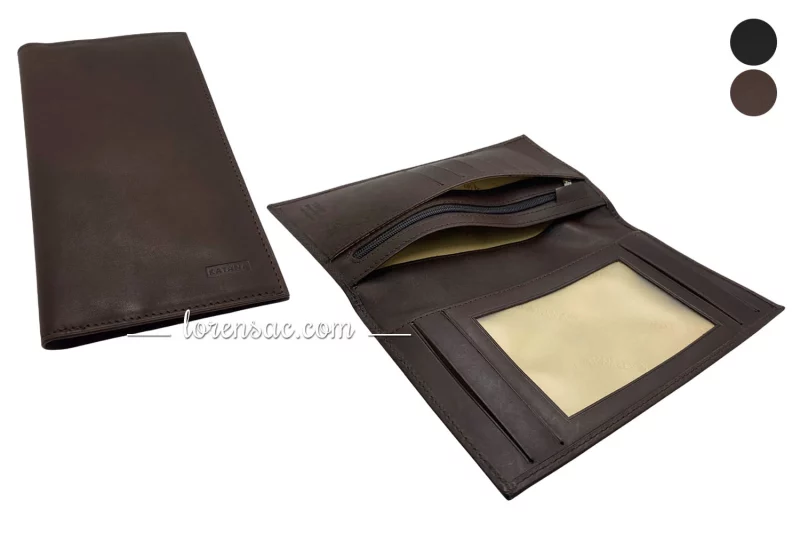 Porte-chéquier cuir noir ou chocolat RFID, élégant et sécurisé, idéal pour protéger vos moyens de paiement.