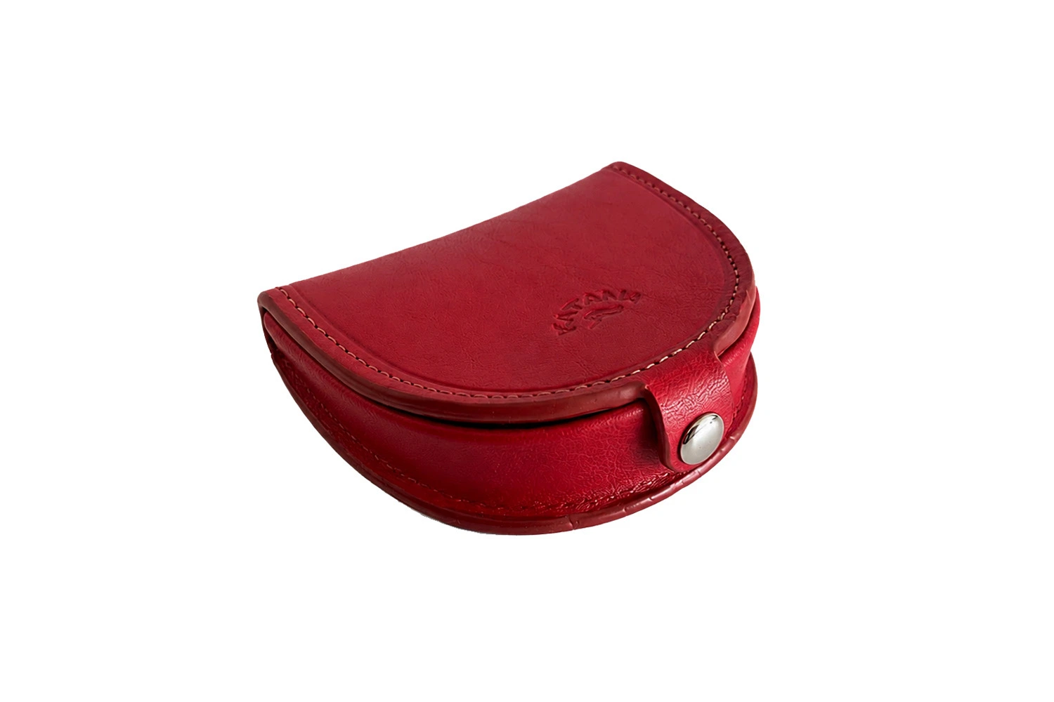 Porte-monnaie cuvette en cuir rouge, petit porte monnaie à pression en cuir véritable.