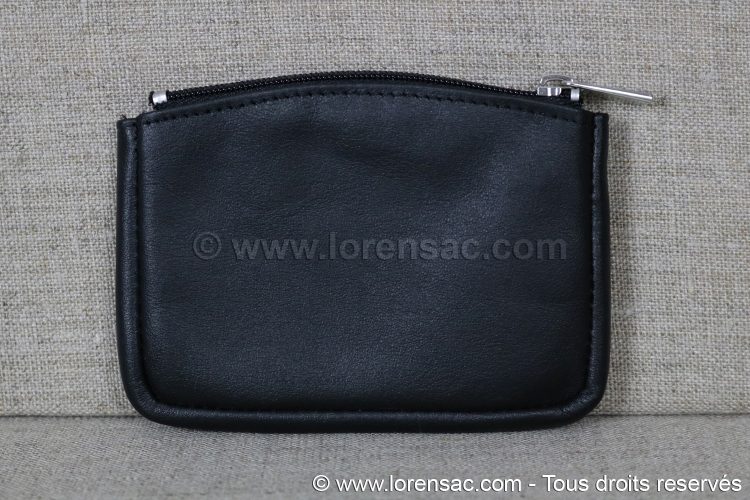 Face arrière du porte monnaie extra plat en cuir véritable de couleur noir Arrière range monnaie cuir noir