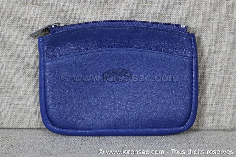 Face avant du porte monnaie extra plat cuir de vachette couleur bleu Porte pièces en cuir couleur Bleu