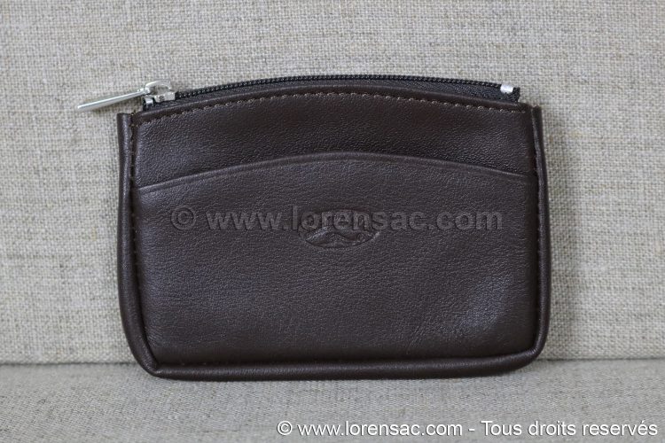 Face avant du porte monnaie extra plat cuir de vachette couleur chocolat Face avant du porte monnaie extra plat cuir de couleur chocolat