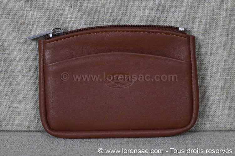 Face avant du porte monnaie extra plat cuir de vachette couleur marron Face avant du porte monnaie extra plat cuir de couleur marron