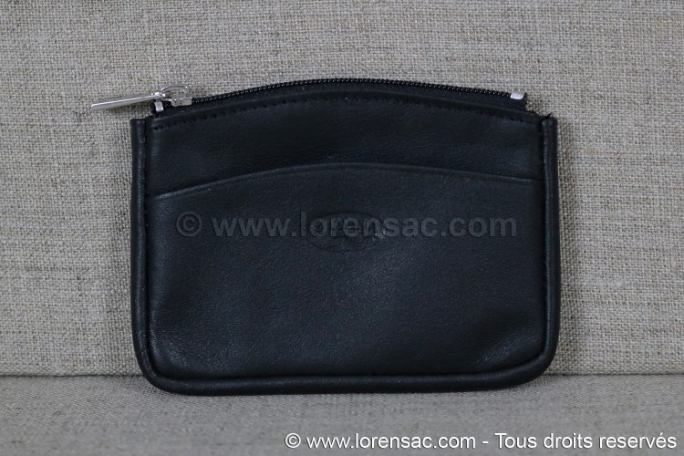 Face avant du porte monnaie noir extra plat en cuir Face avant du porte monnaie extra plat de couleur noir cuir