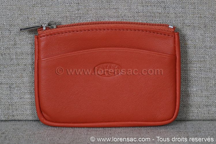 Face avant du porte monnaie extra plat cuir de vachette couleur orange Face avant du porte monnaie extra plat cuir de couleur orange