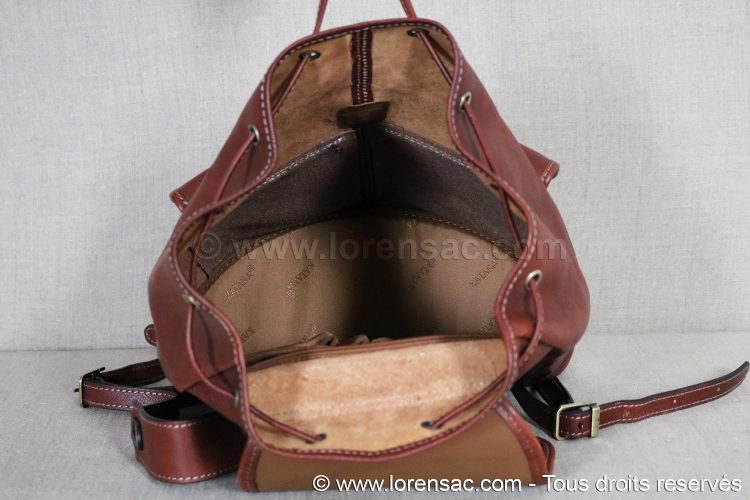 Sac à dos katana pour femme en cuir véritable marron doublure beige Sac à dos katana femme en cuir marron doublure beige