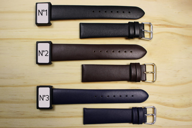 Bracelets de montre en cuir lisse N°1 noir N°2 chocolat N°3 bleu marine Bracelets de montre en cuir noir chocolat bleu marine