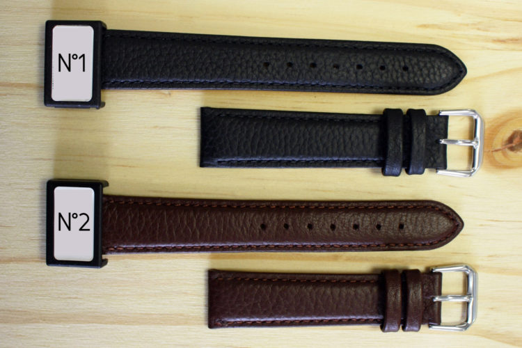 Bracelets de montre 18 ou 20 mm en cuir véritable noir N°1 chocolat N°2 boucle argenté Bracelets de montre 18 ou 20mm cuir noir N°1 chocolat N°2 boucle nickelé
