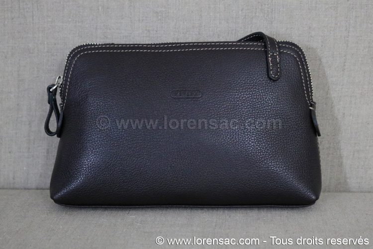Avant de la pochette pour femme bandoulière chocolat en cuir de vachette Face avant pochette femme bandoulière chocolat en cuir de vachette