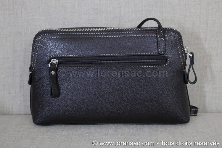 Arrière de la pochette pour femme à bandoulière en cuir véritable chocolat Face arrière Pochette femme bandoulière en cuir véritable choco