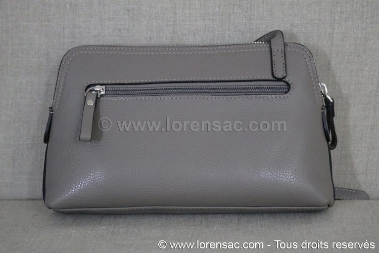 Arrière de la pochette femme à bandoulière en cuir véritable grise Face arrière Pochette femme bandoulière en cuir véritable grise
