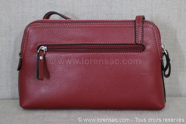 Arrière de la pochette pour femme bandoulière en cuir véritable rouge Face arrière Pochette femme bandoulière en cuir véritable rouge