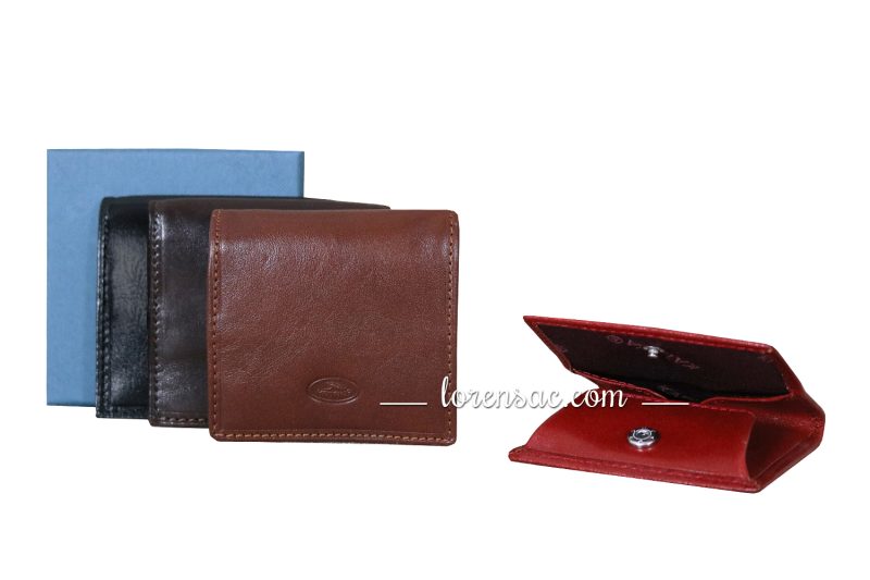 Porte-monnaie en cuir véritable de vachette rouge marron noir avec coffret