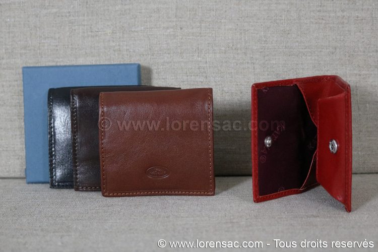 ensemble des 4 porte-monnaie en cuir italien rouge marron chocolat et noir avec boîte Katana ensemble des 4 porte-monnaie cuir italien rouge marron chocolat et noir boîte Katana