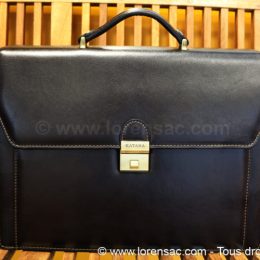 Cartable porte serviette noir en cuir véritable avec fermoir doré