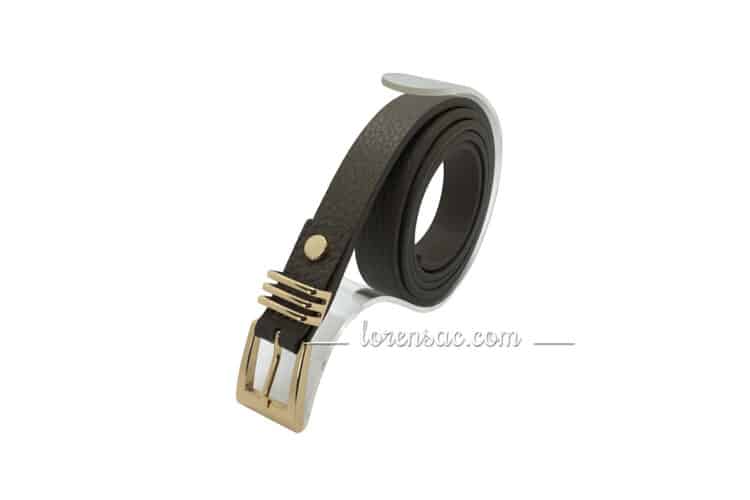 Ceinture cuir fine femme boucle or dorée bride taupe