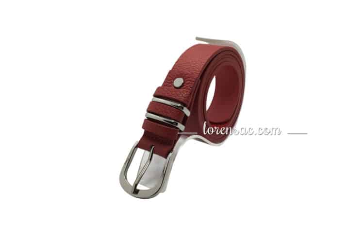 Ceinture femme cuir rouge tendance boucle argentée