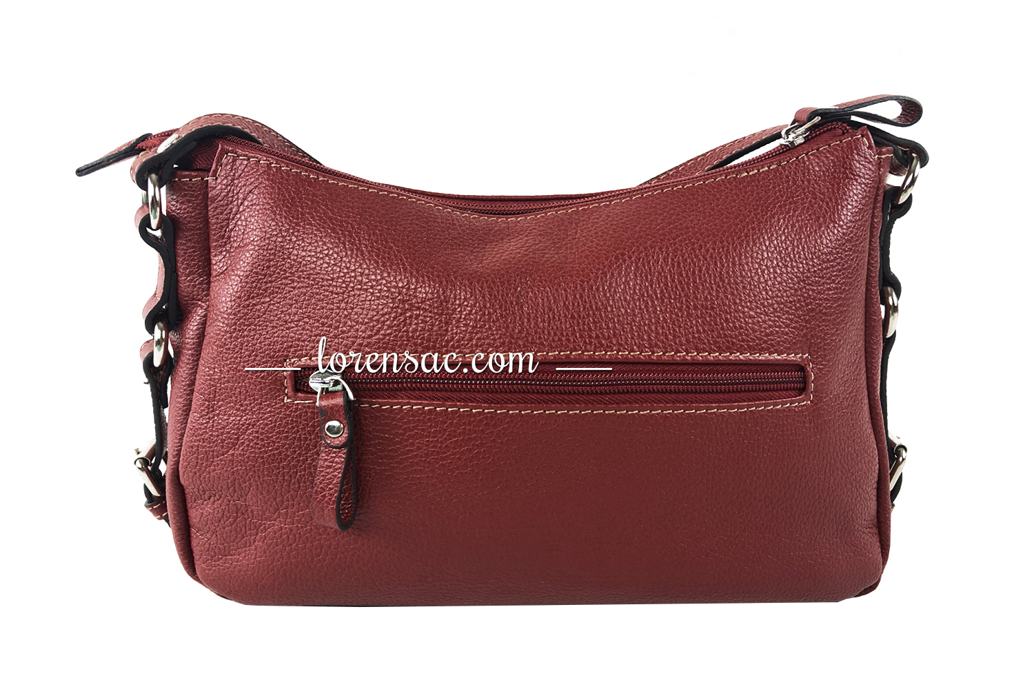 Face arrière du petit sac à main cuir femme katana rouge avec fermeture éclair Petit sac à main cuir femme katana rouge