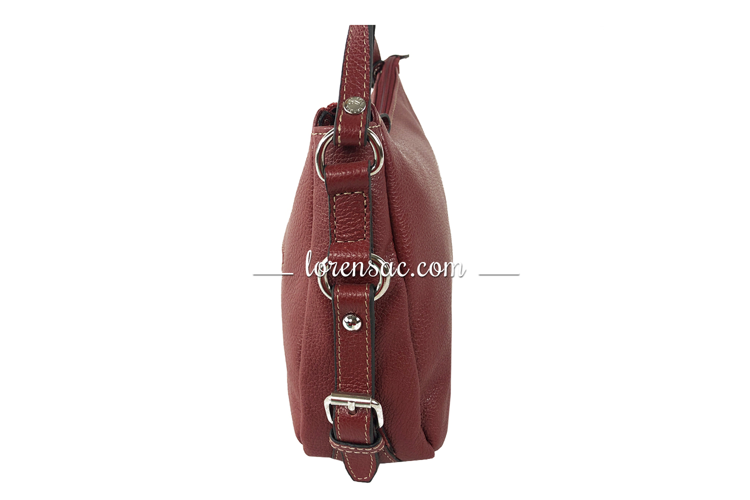 Côté du petit sac de soirée en cuir rouge katana Petit sac de soirée en cuir rouge profil