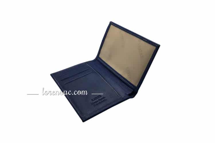 Intérieur porte carte ou papier ouvert en cuir véritable bleu homme femme