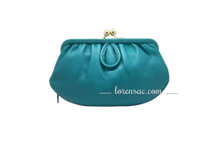 Grand porte monnaie clic clac femme cuir rétro bleu clair