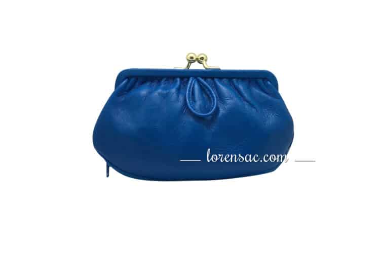 Grand porte monnaie clic clac femme cuir rétro bleu