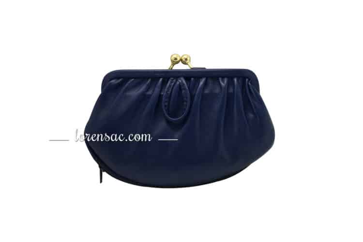 Grand porte monnaie clic clac femme cuir rétro bleu foncé