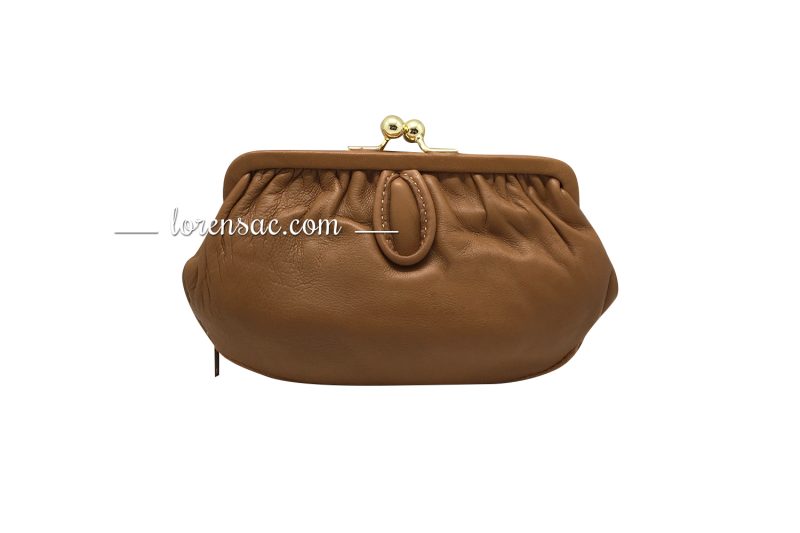 Grand porte monnaie clic clac femme cuir rétro camel