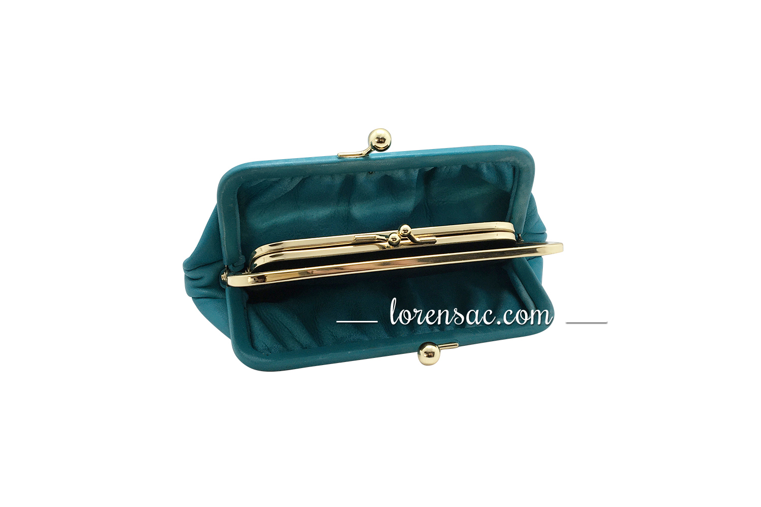 Intérieur du grand porte monnaie clic clac femme en cuir véritable rétro bleu clair Intérieur grand porte monnaie clic clac femme cuir rétro
