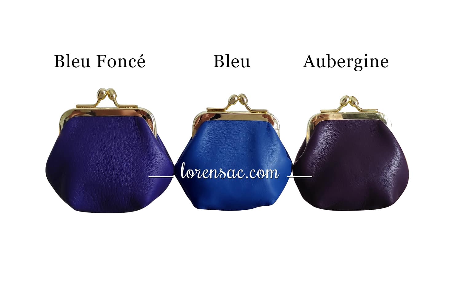 Petit porte monnaie en cuir véritable bleu foncé bleu et aubergine