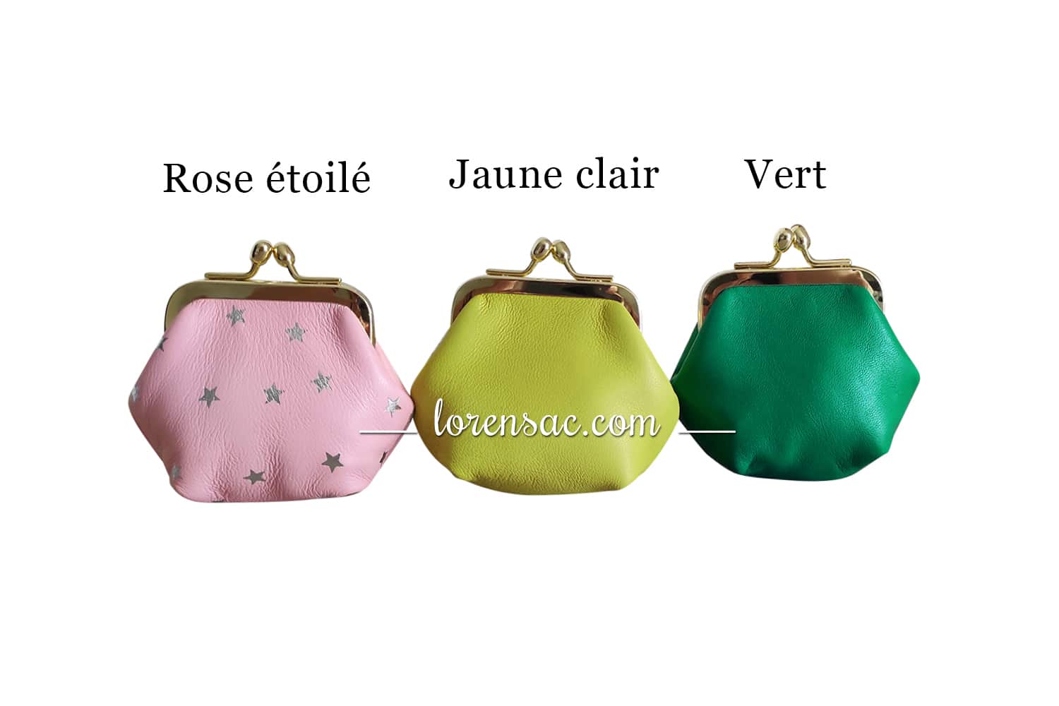 Petit porte monnaie en cuir véritable rose étoilé jaune clair et vert