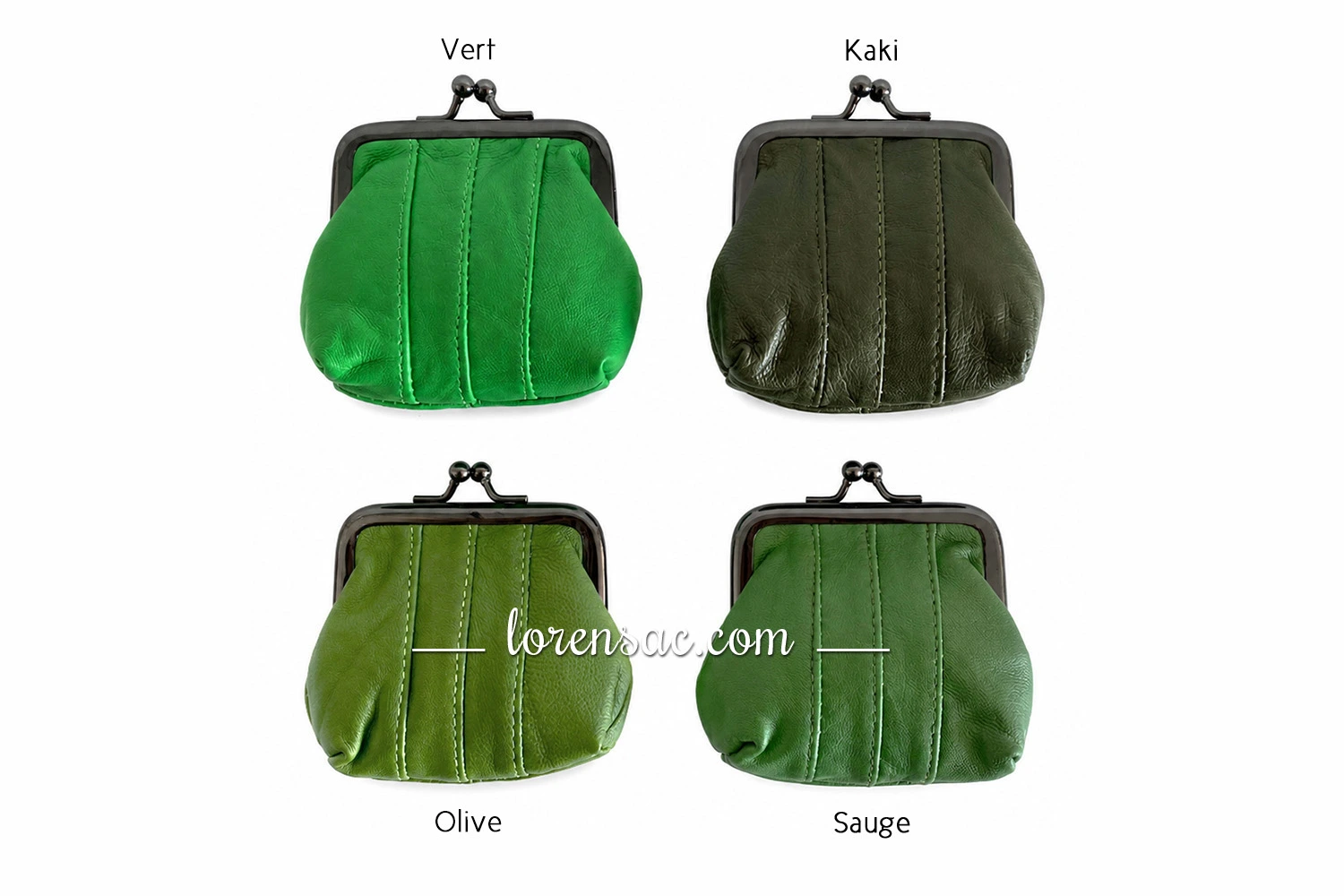 Porte-monnaie rétro en cuir véritable disponible en plusieurs nuances de vert. Porte monnaie clic clac rétro en cuir véritable disponible en plusieurs couleurs