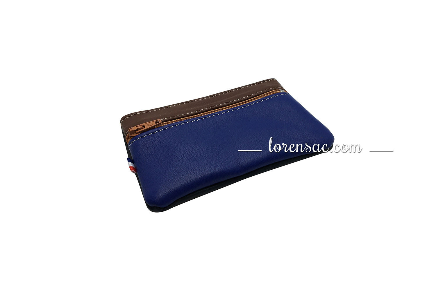 Porte-monnaie en cuir original bleu marron avec fermeture éclair  porte monnaie cuir original bleu marron à fermeture éclair