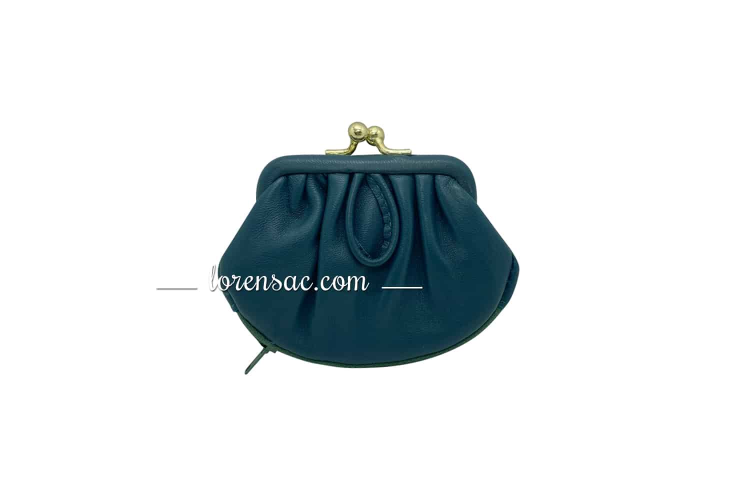 Porte monnaie fermoir clip or en cuir bleu vert