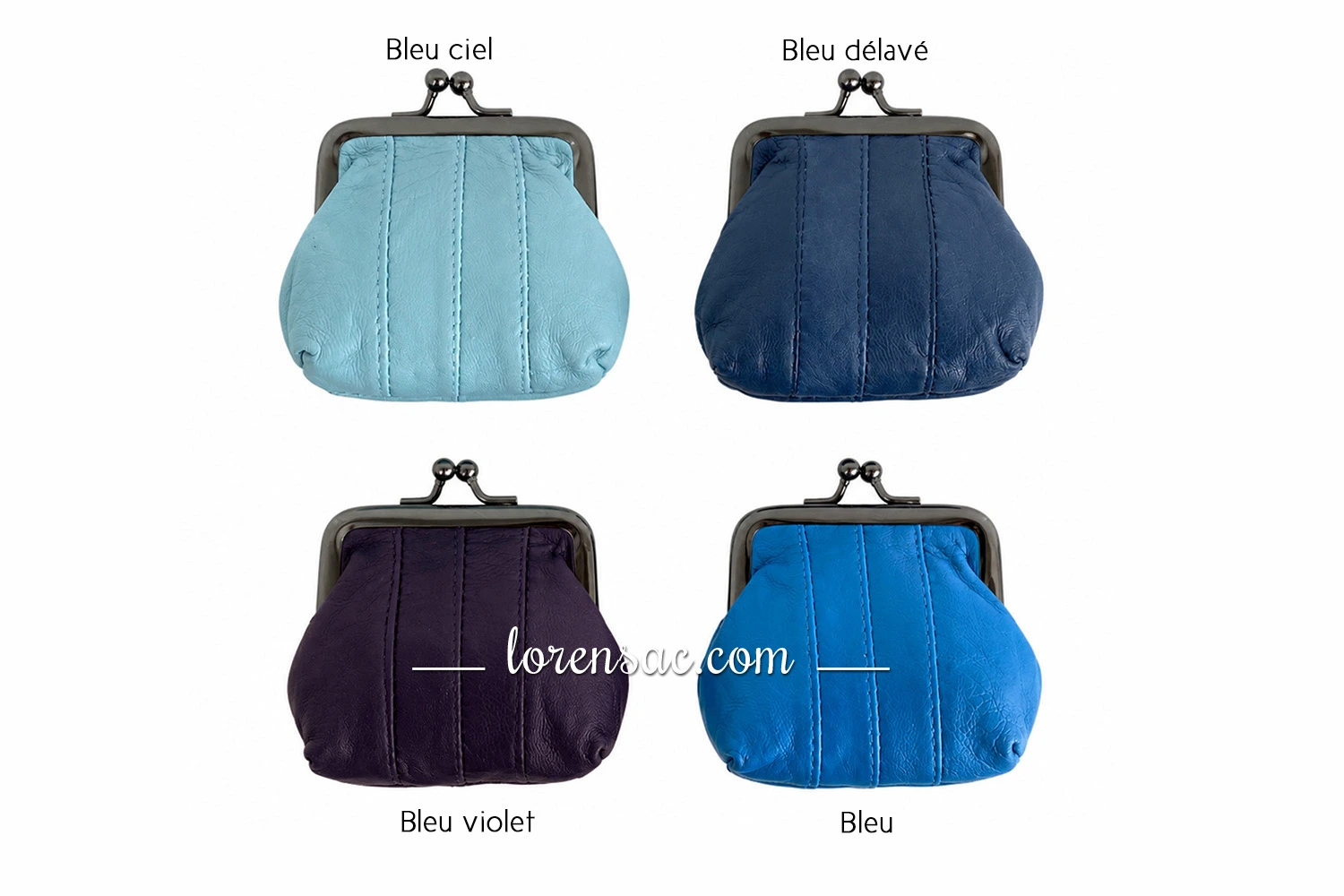 Porte-monnaie vintage en cuir véritable disponible en bleu ciel, bleu délavé, violet et bleu. Porte monnaie vintage en cuir bleu violet rose et argent avec fermoir ancien