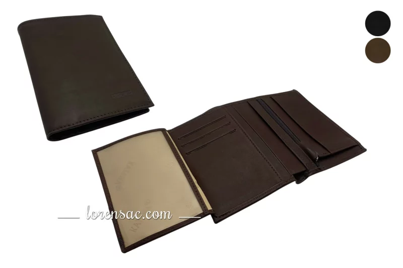 Portefeuille homme cuir 3 volets marron foncé RFID avec multiples compartiments cartes et monnaie