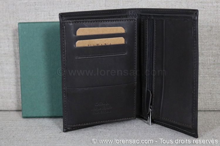 Portefeuille homme 3 volets ouvert et son coffret cadeau katana